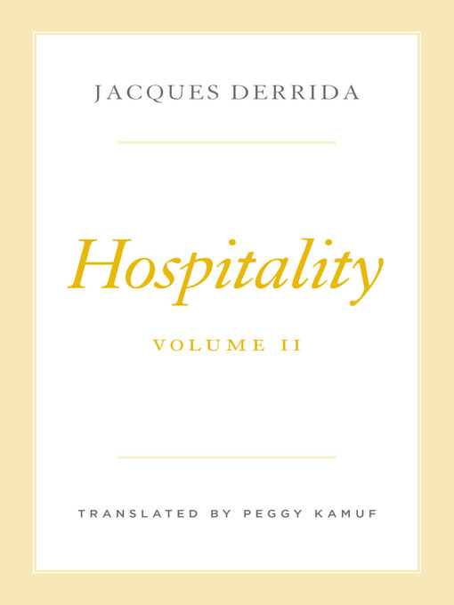 Title details for Hospitality, Volume II by Jacques Derrida - Available